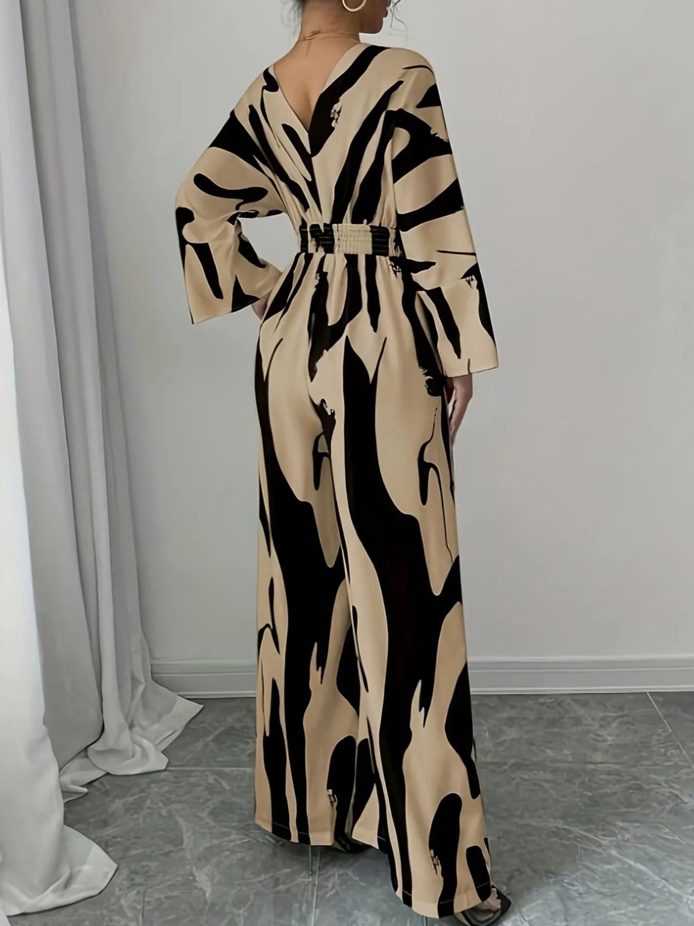 Abstract Print V-Neck Wide Leg Jumpsuit Silhouette - Southern Shores Clothing