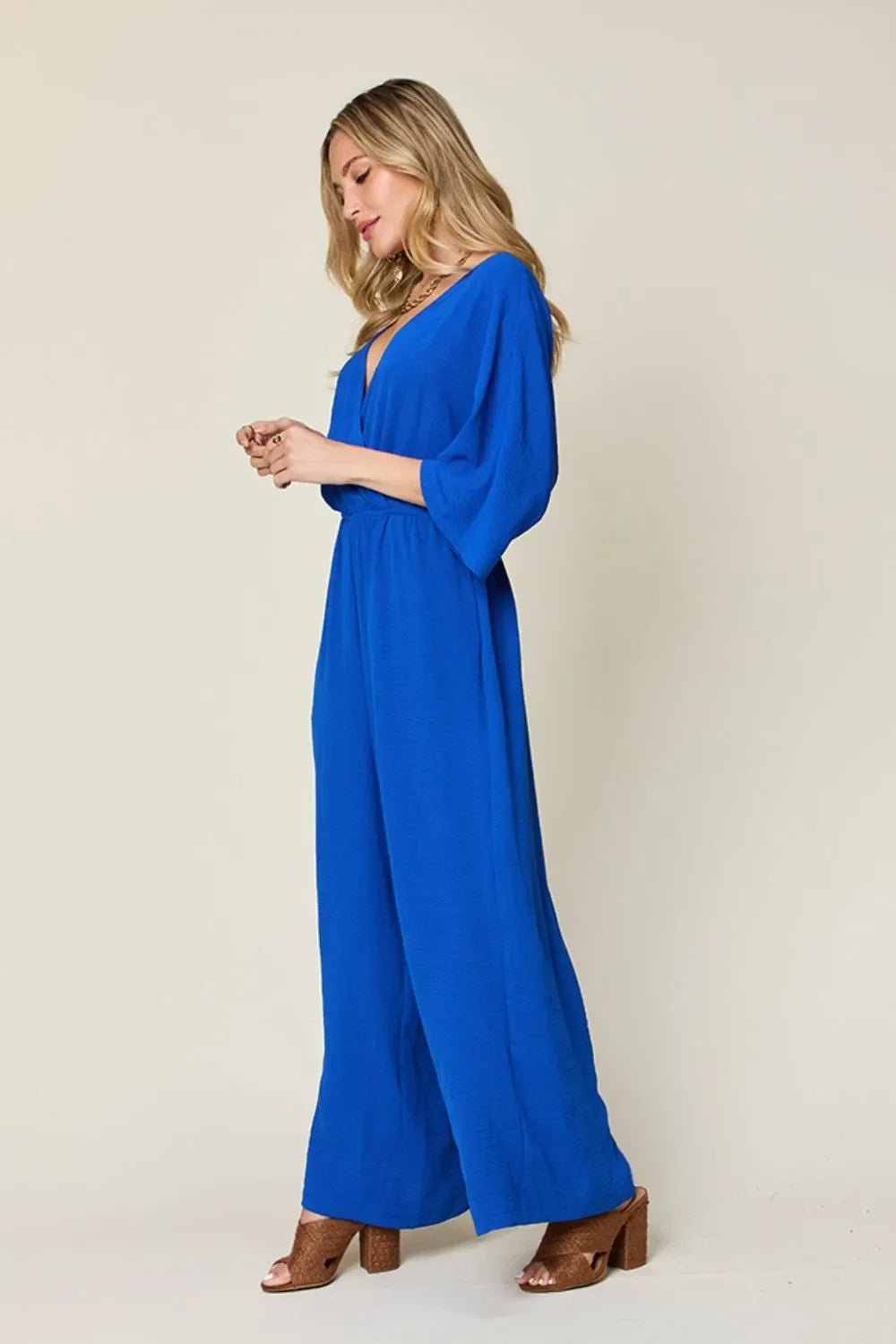 Surplice Wide-Leg Jumpsuit With Hidden Pockets - Southern Shores Clothing