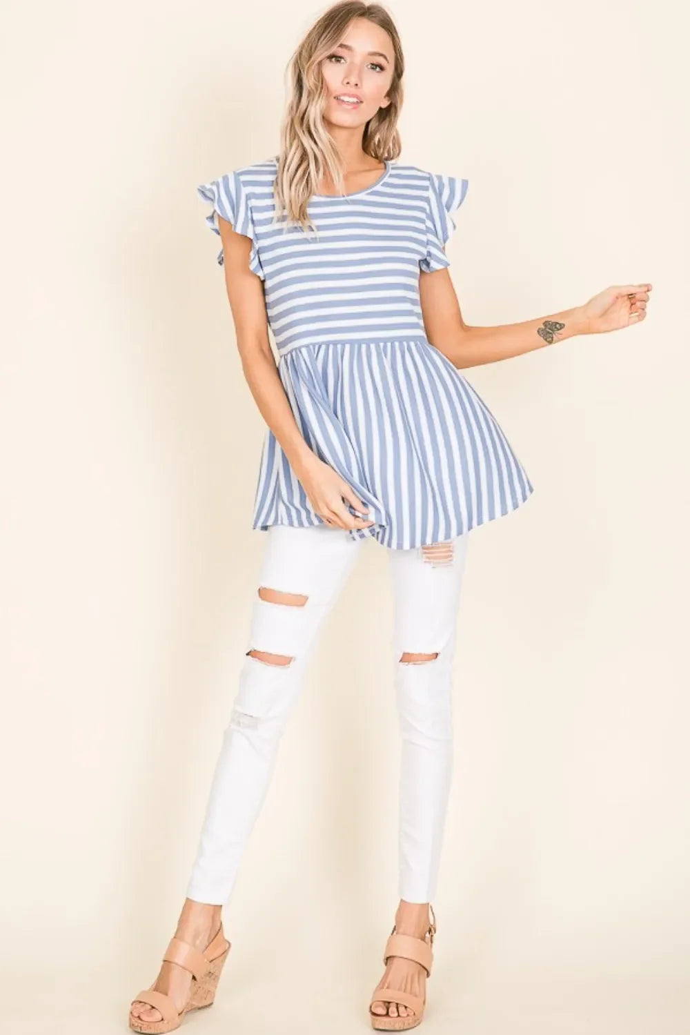Lightweight Striped Round Neck Blouse Woven Top - Southern Shores Clothing