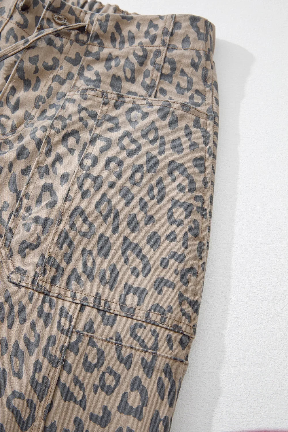 Leopard Printed Drawstring Waist Pocketed Wide Leg Jeans - Southern Shores Clothing