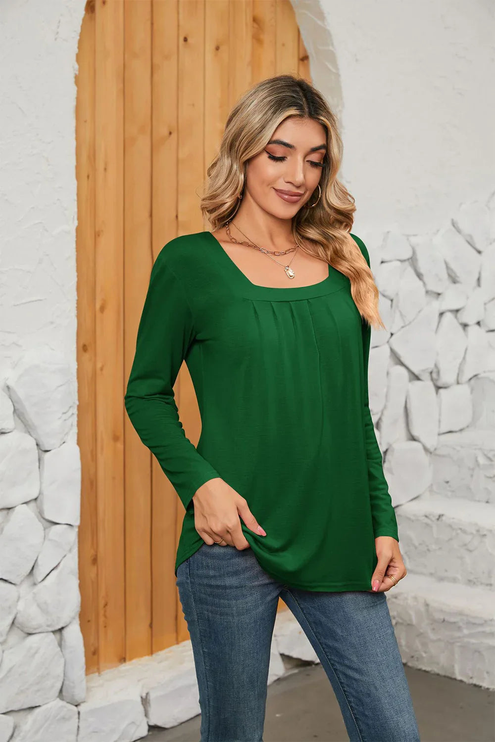 Square Neck Stretch Long Sleeve T Shirt Everyday - Southern Shores Clothing