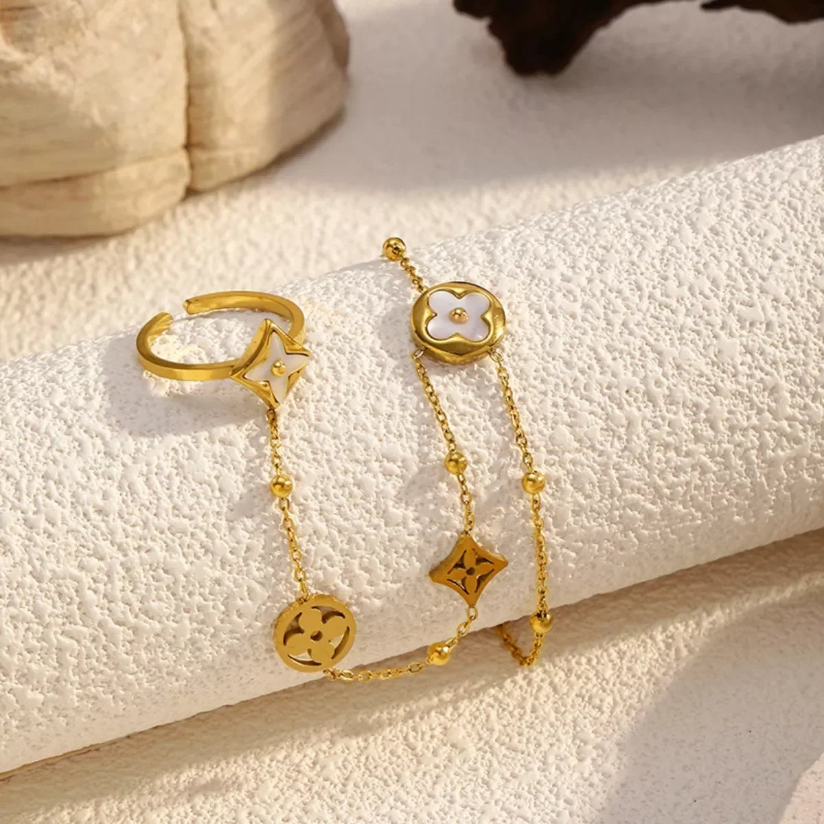 Gold-Plated Clover Charm Hand Chain Bracelet - Southern Shores Clothing