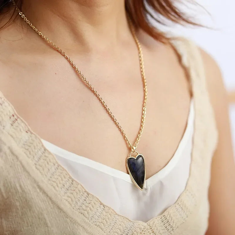 Labradorite Heart Necklace 18K Gold Plated Copper - Southern Shores Clothing