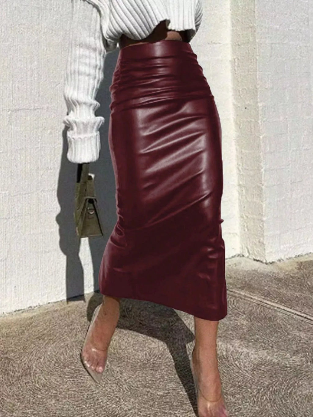 Coastal Inspired Slit Back Leather Skirt for Women Summer Wear