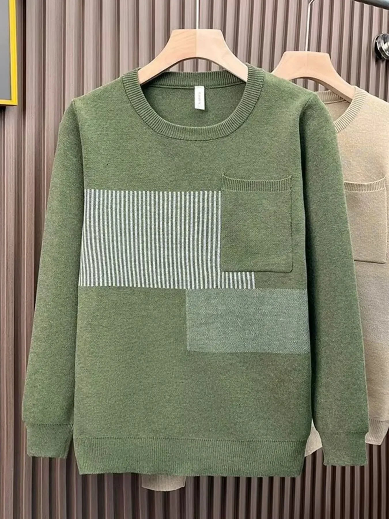 Striped Round Neck Sweater Polyester Blend - Southern Shores Clothing
