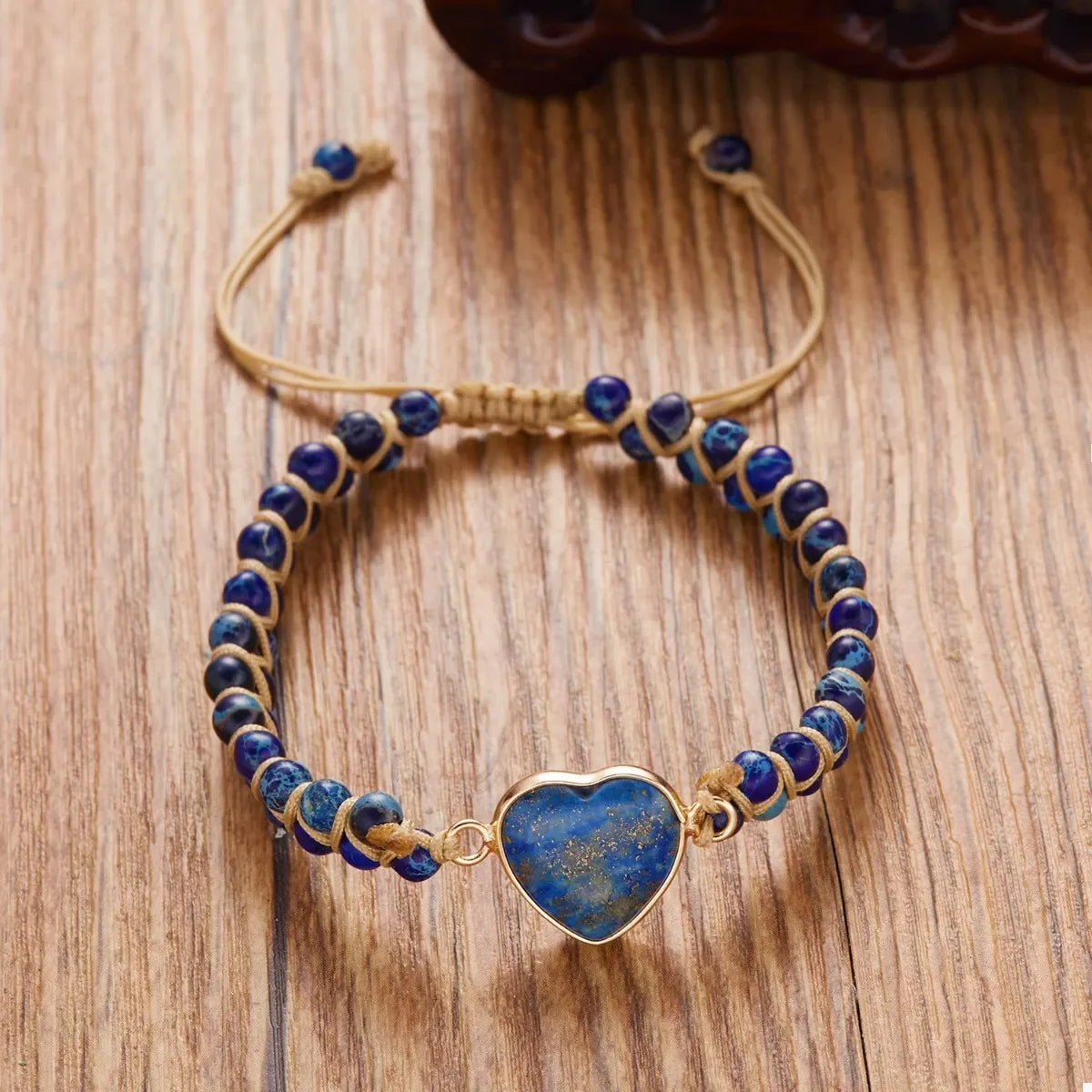 Adjustable Natural Stone Heart Charm Beaded Bracelet - Southern Shores Clothing