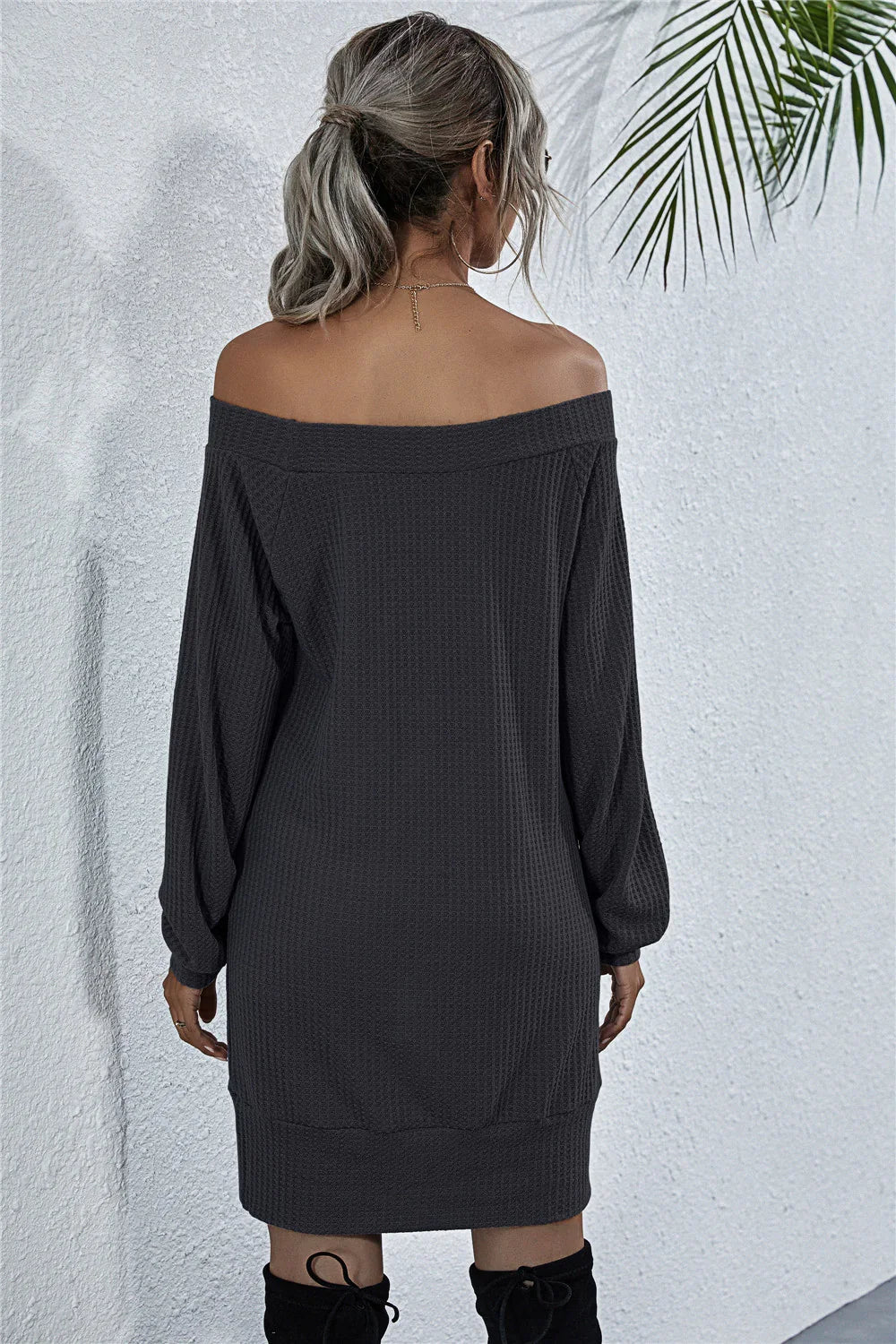 Waffle-Knit Boat Neck Mini Dress for Summer - Southern Shores Clothing