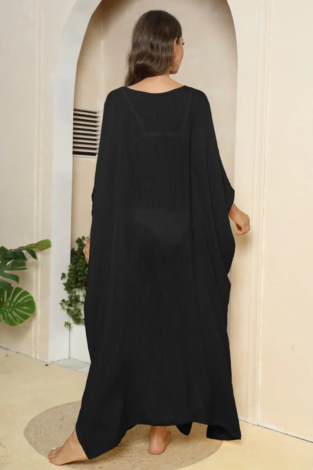 V-Neck Sheer Cover-Up With Three-Quarter Sleeve, One Size - Southern Shores Clothing