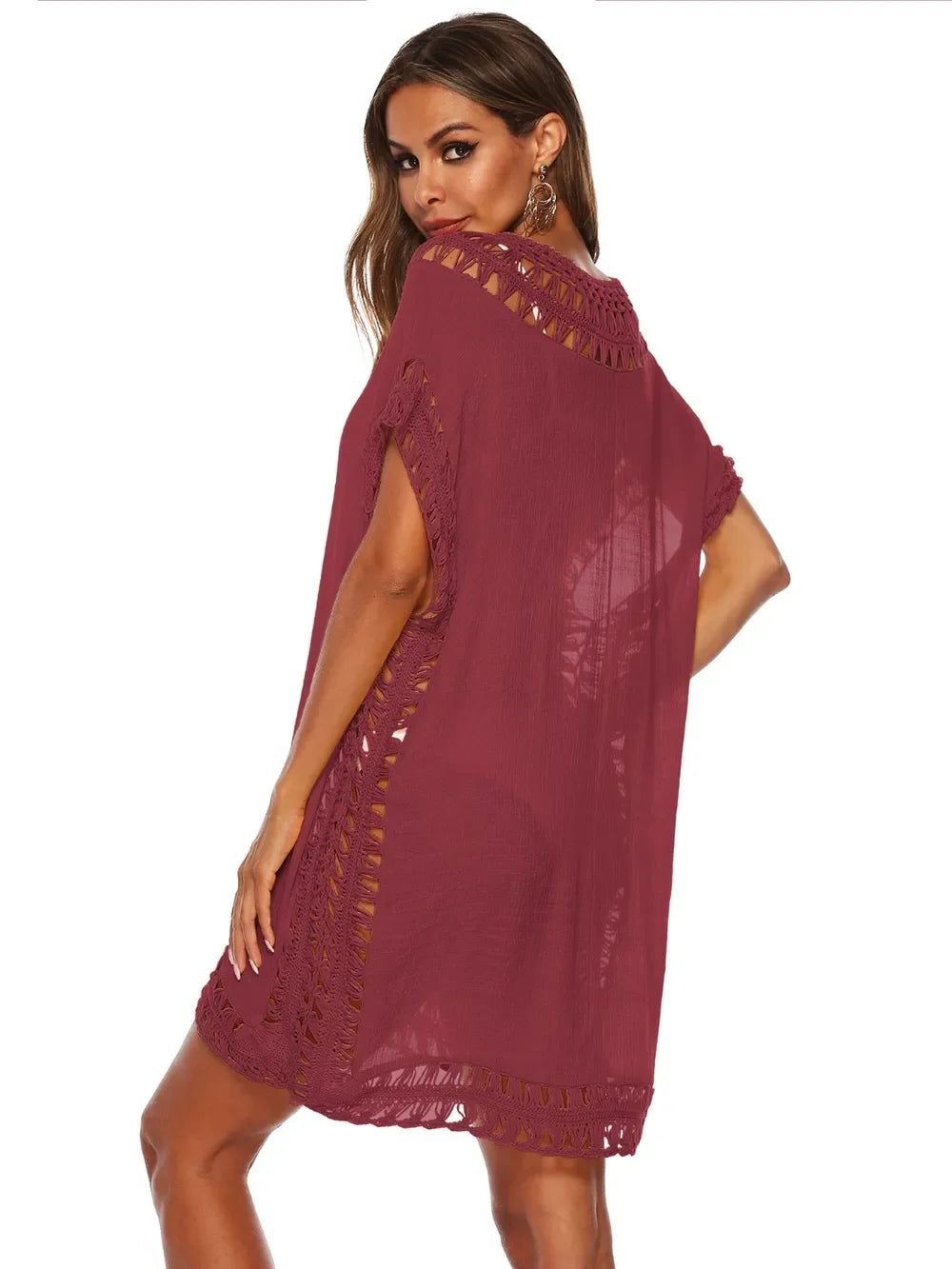 Cutout V-Neck Short Sleeve Cover-Up One Size - Southern Shores Clothing