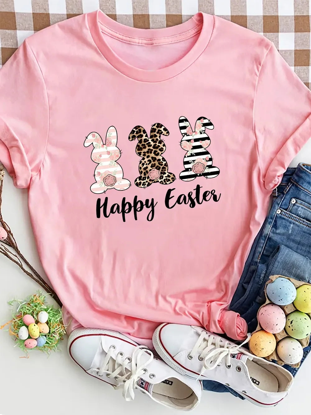 Happy Easter Round Neck Short Sleeve Tee - Southern Shores Clothing