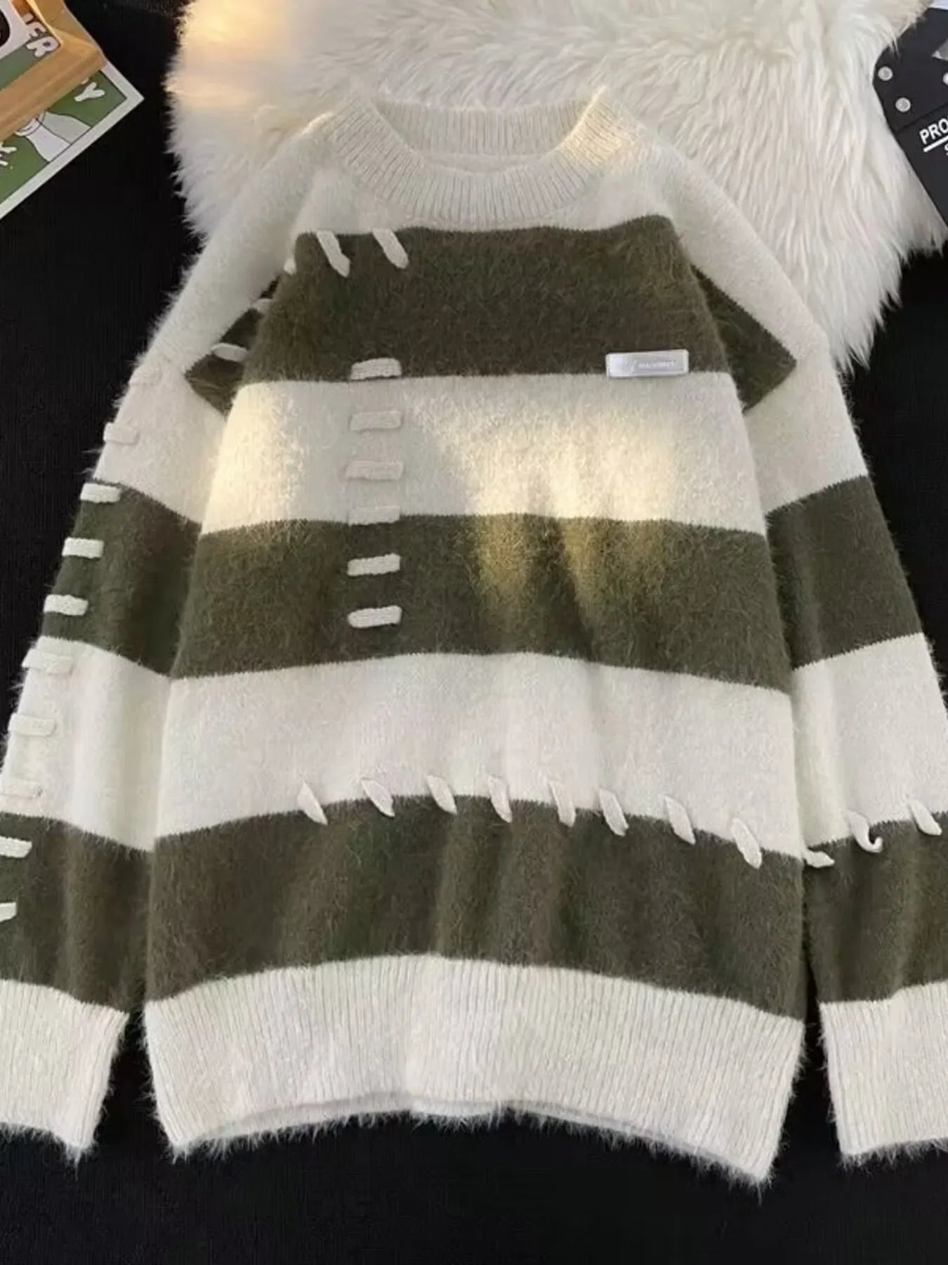 Striped Knit Round Neck Pullover Relaxed Fit - Southern Shores Clothing
