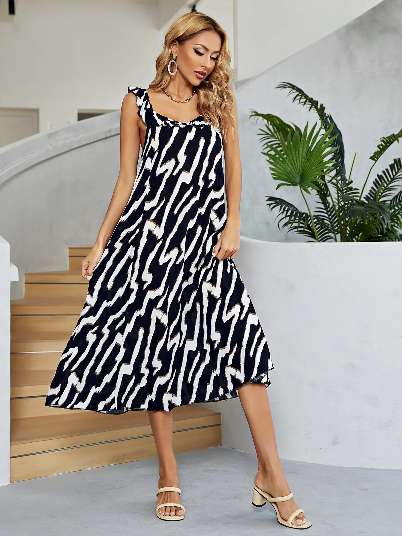 Two-Tone Low Back Midi Dress - Southern Shores Clothing
