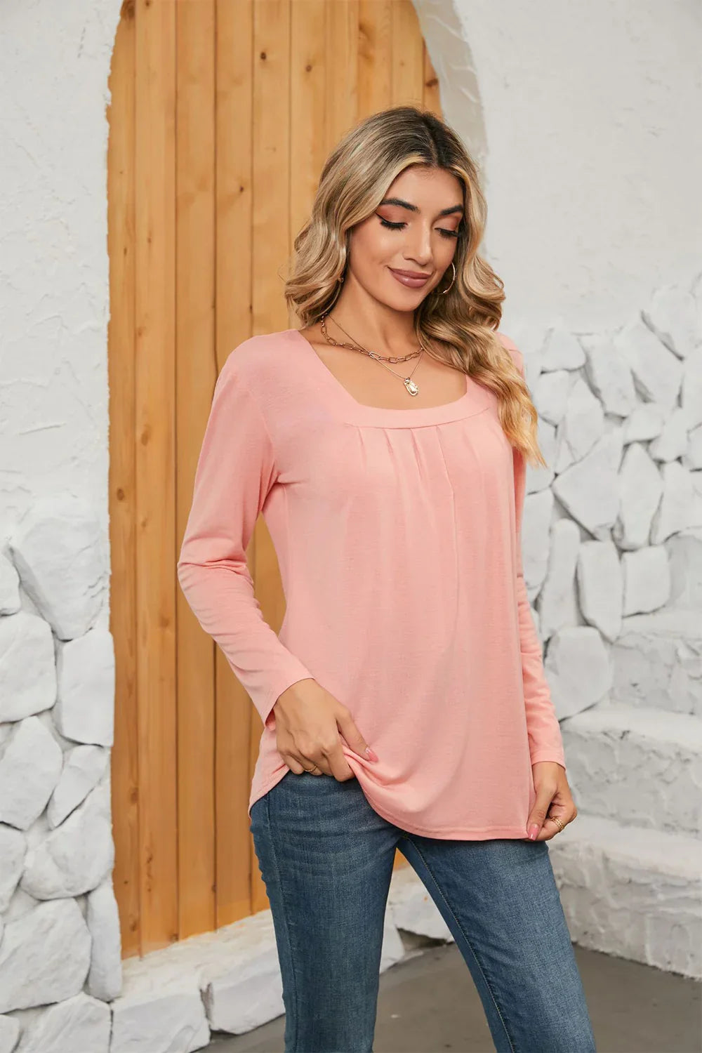 Square Neck Stretch Long Sleeve T Shirt Everyday - Southern Shores Clothing