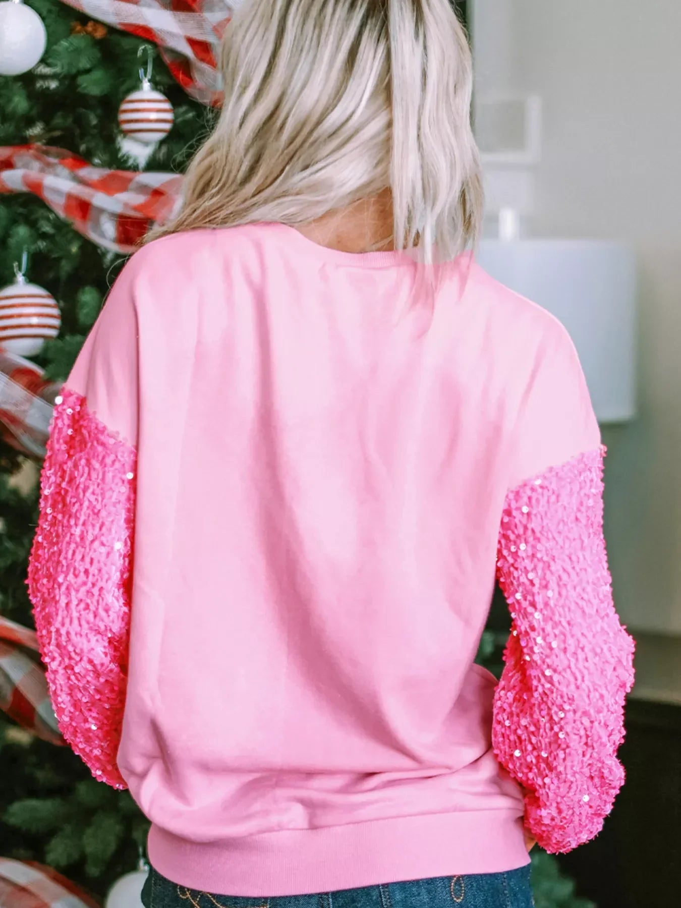 Holly Jolly Sequin Letter Drop Shoulder Long Sleeve Top - Southern Shores Clothing