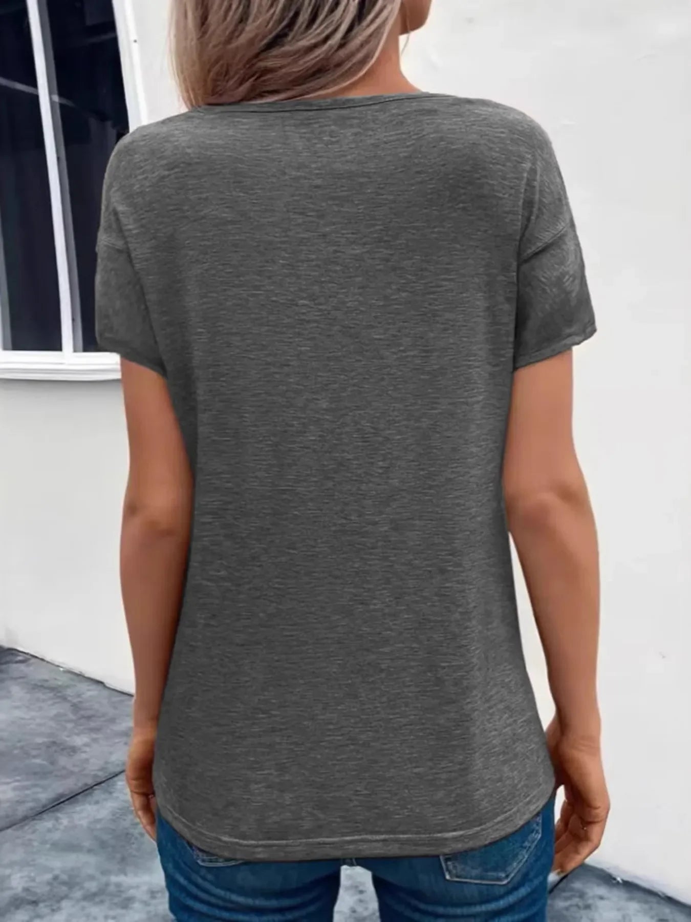Ruched V-Neck Short Sleeve Basic Style T Shirt - Southern Shores Clothing