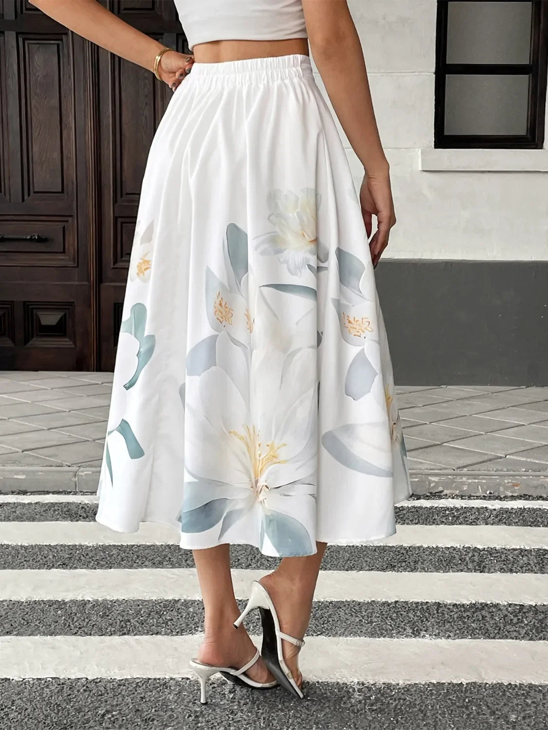 Floral Print Midi Skirt With Button Details - Southern Shores Clothing