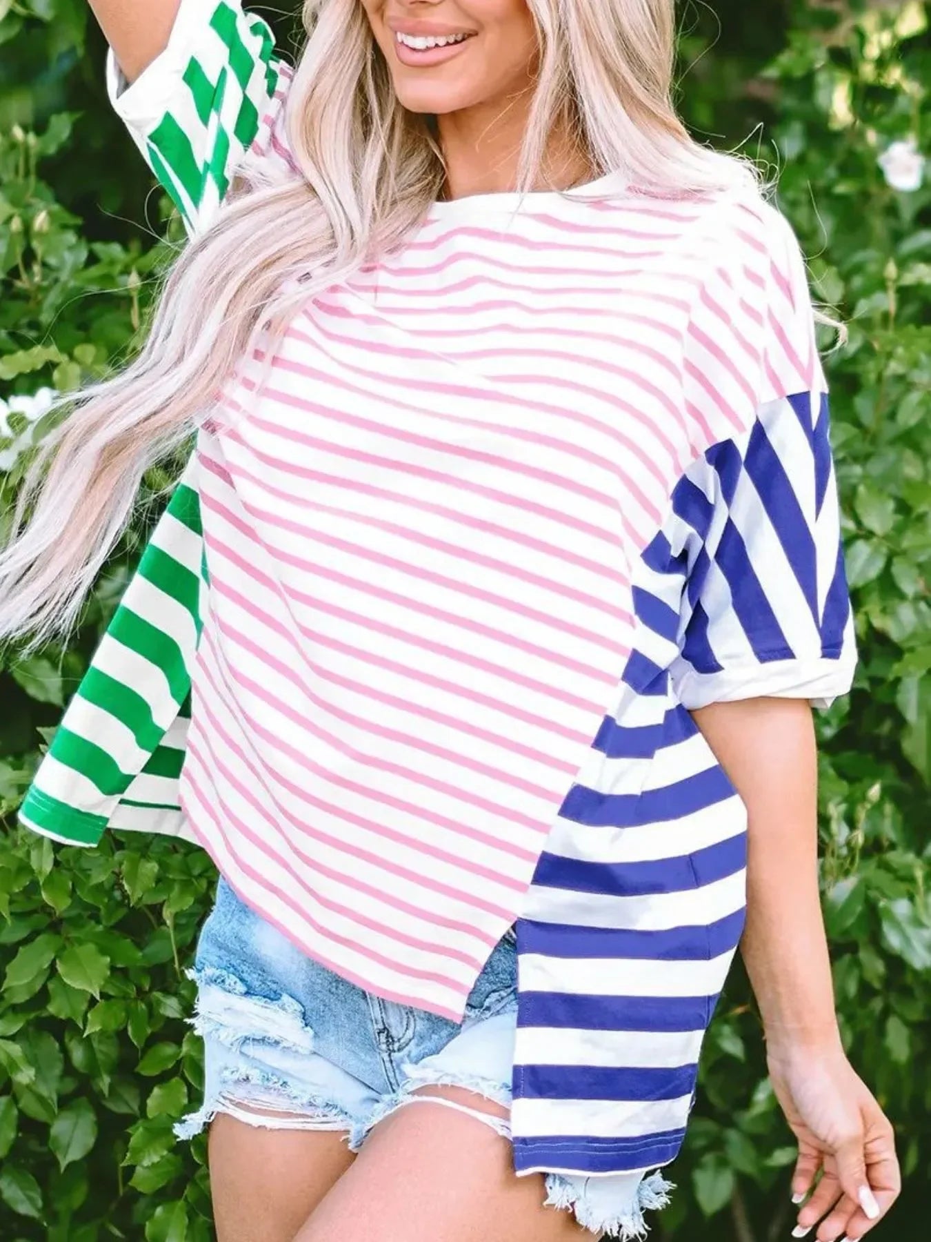 Striped Oversized T Shirt With Relaxed Fit - Southern Shores Clothing
