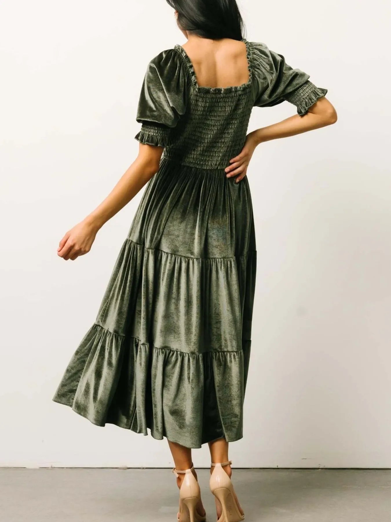 Smocked Half Sleeve Tiered Midi Dress Coastal Style - Southern Shores Clothing