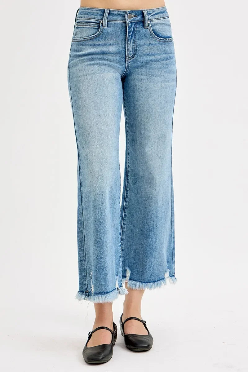 Plus Size Mid Rise Crop Wide Leg Denim Jeans With Stretch - Southern Shores Clothing