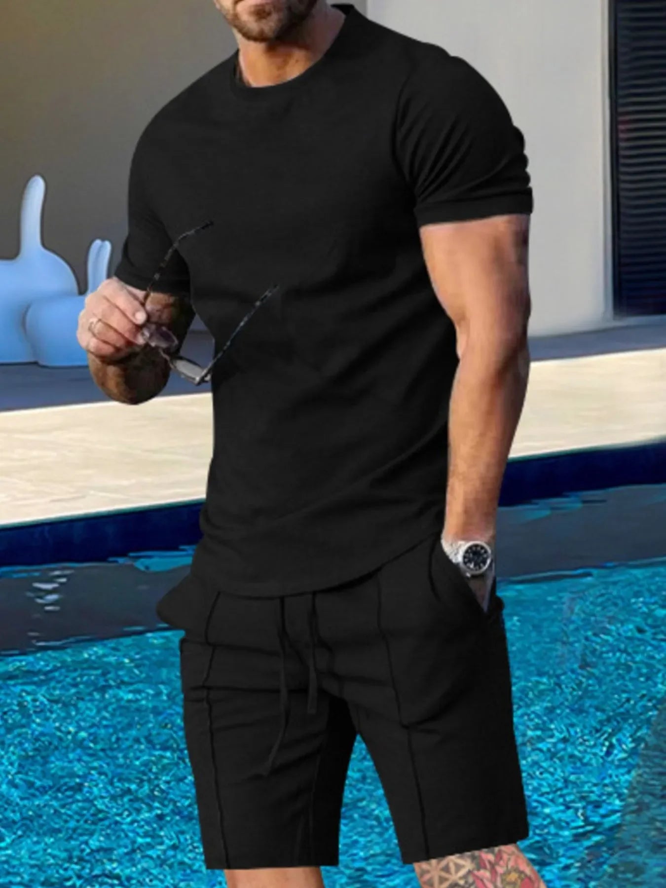 Men's Plus Size Round Neck Short Sleeve Top and Shorts Set - Southern Shores Clothing