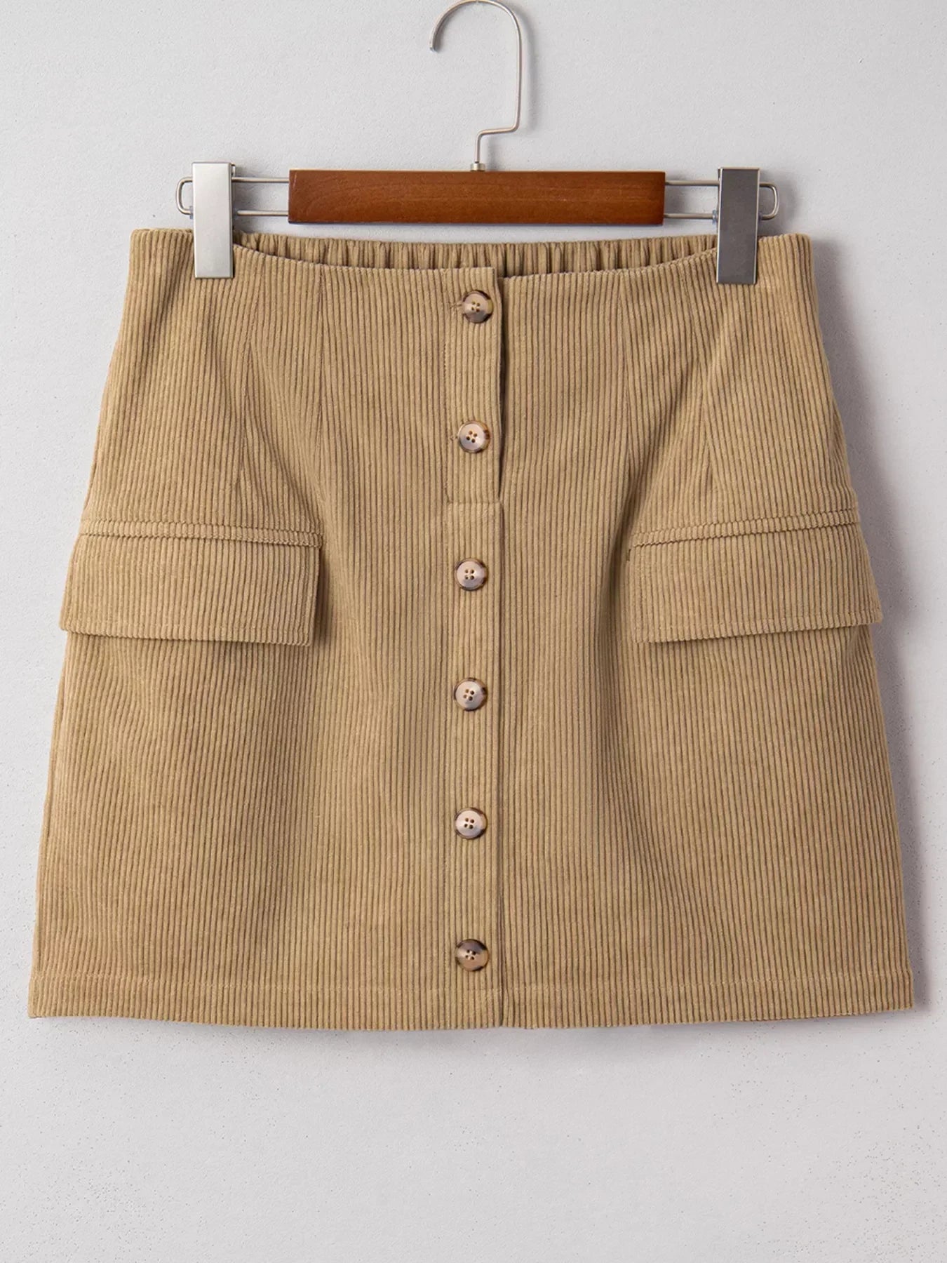 Corduroy Buttoned Front Mini Skirt Casual Daywear - Southern Shores Clothing