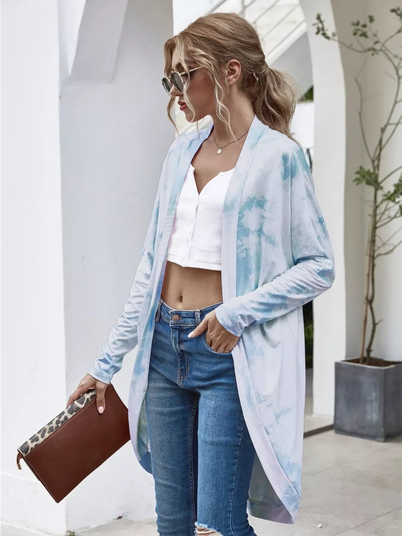 Oversized Open Front Cardigan With Tie Dye Pattern - Southern Shores Clothing