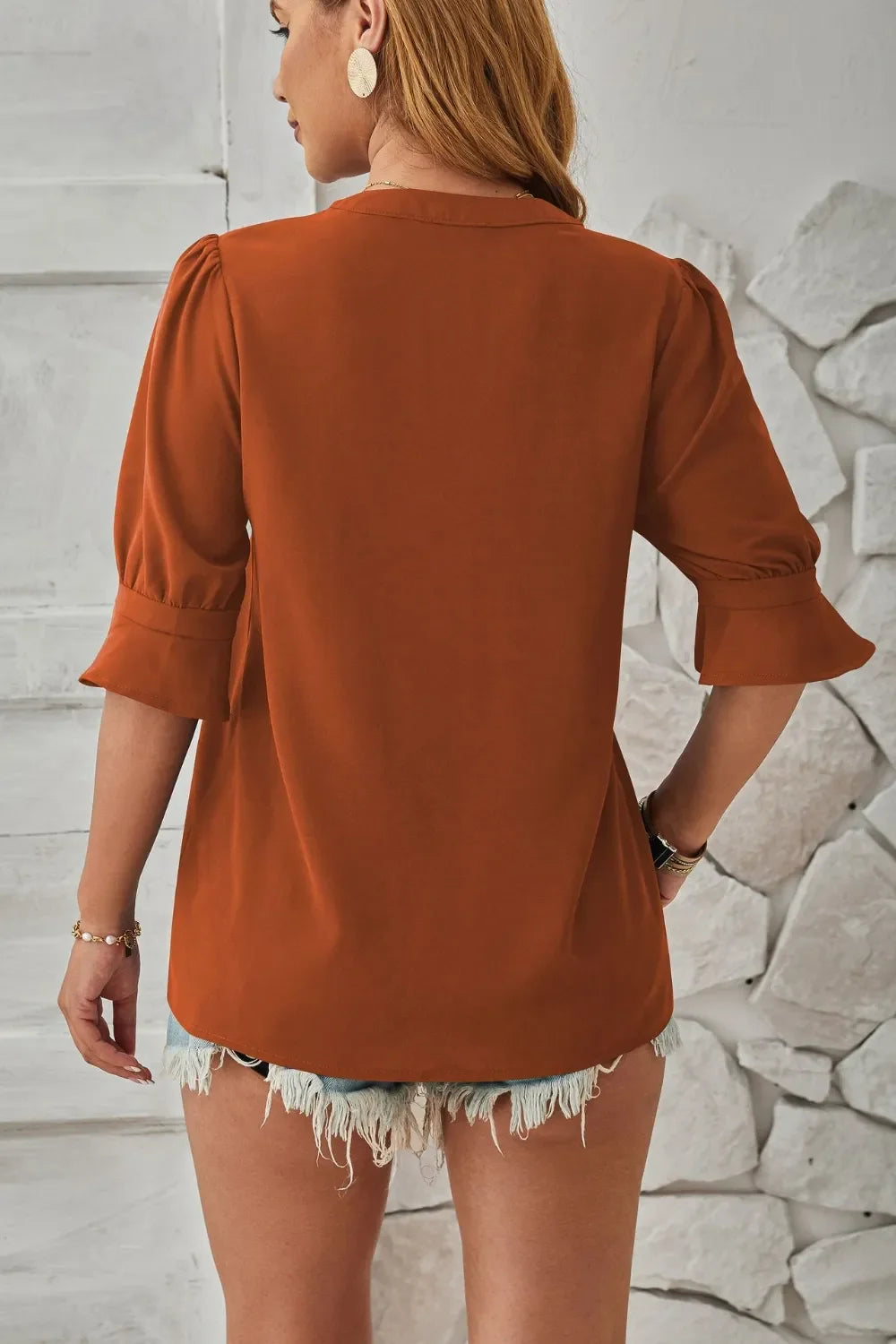 Notched Half Sleeve Blouse With Everyday Versatility - Southern Shores Clothing