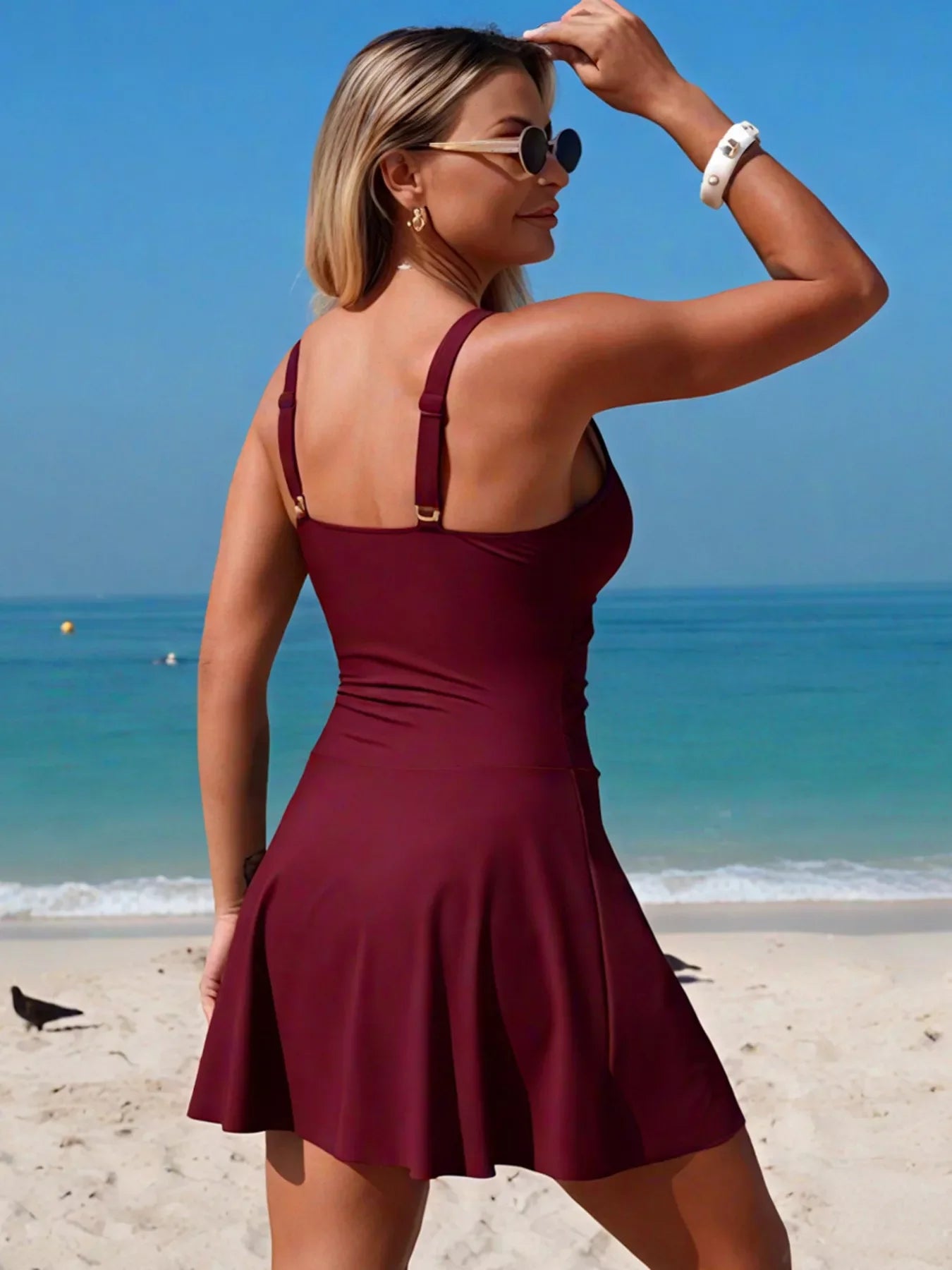 Ruched V-Neck One-Piece Swimsuit With Side Tie Wrap Skirt Detail - Southern Shores Clothing