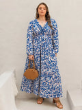 Plus Size Floral Print V Neck Maxi Dress - Southern Shores Clothing