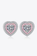 Moissanite Heart-Shaped Stud Earrings With Pink Zircon Halo - Southern Shores Clothing