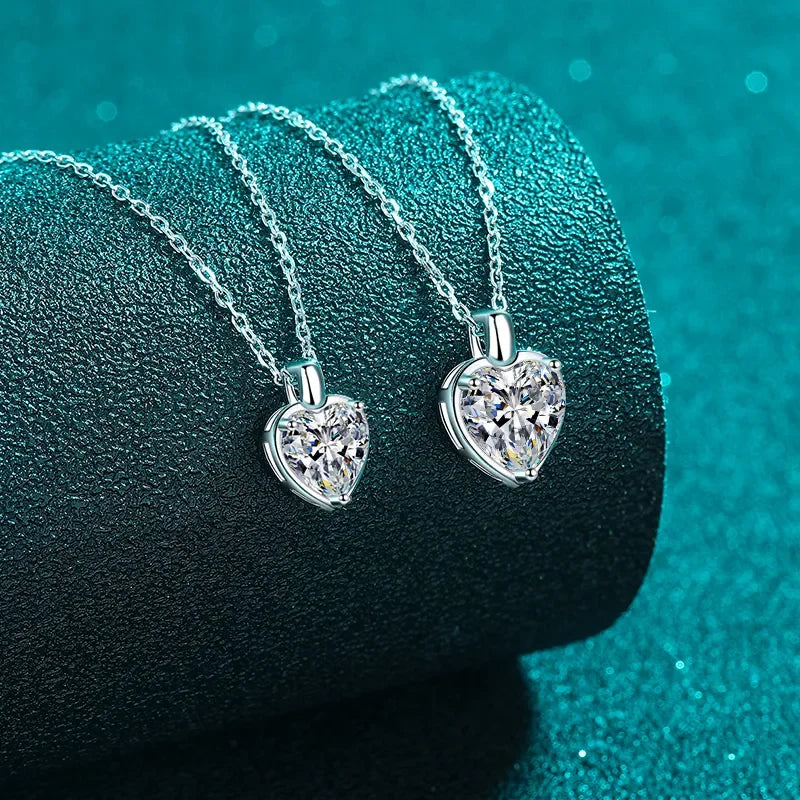Moissanite Heart Necklace In Sterling Silver