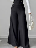 High Waist Wide Leg Button Decor Pants Everyday Wear - Southern Shores Clothing