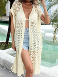 Open Front Openwork Swim Cover Up Polyester - Southern Shores Clothing