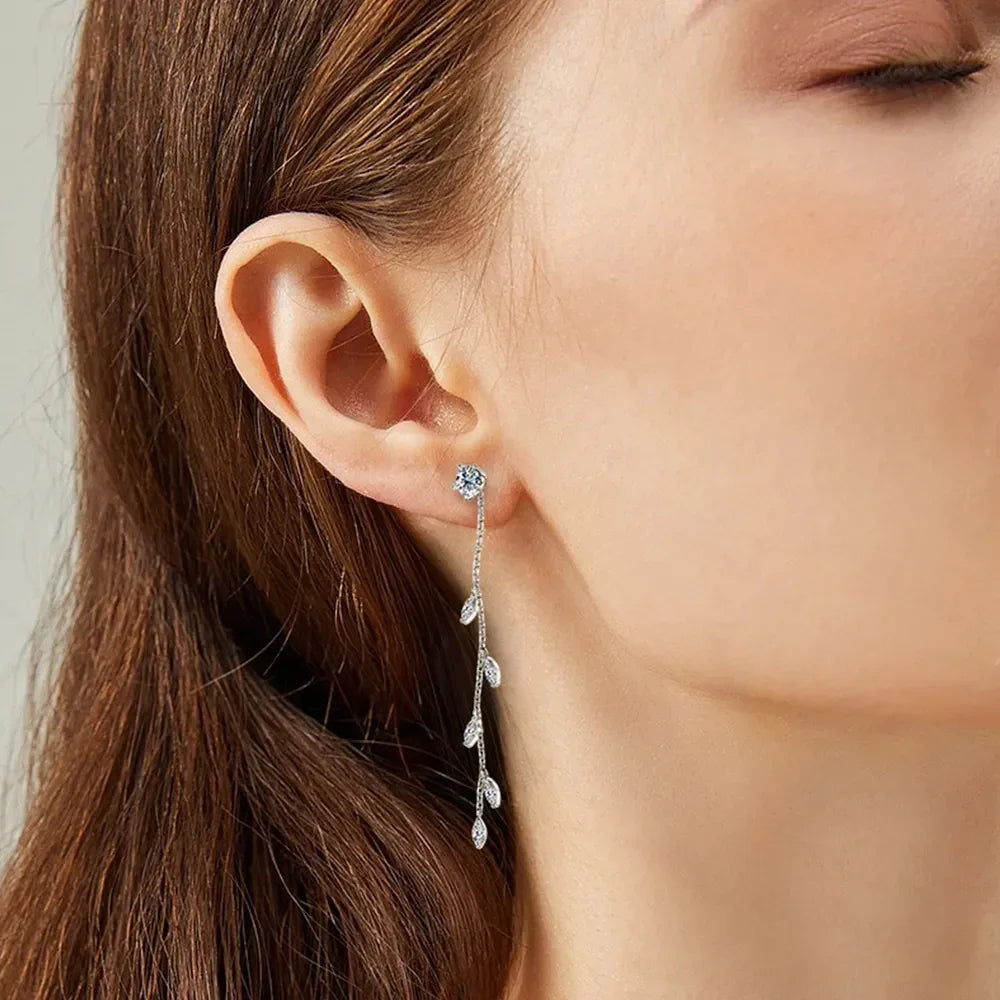 1.38 Carat Moissanite Sterling Silver Leaf Earrings - Southern Shores Clothing