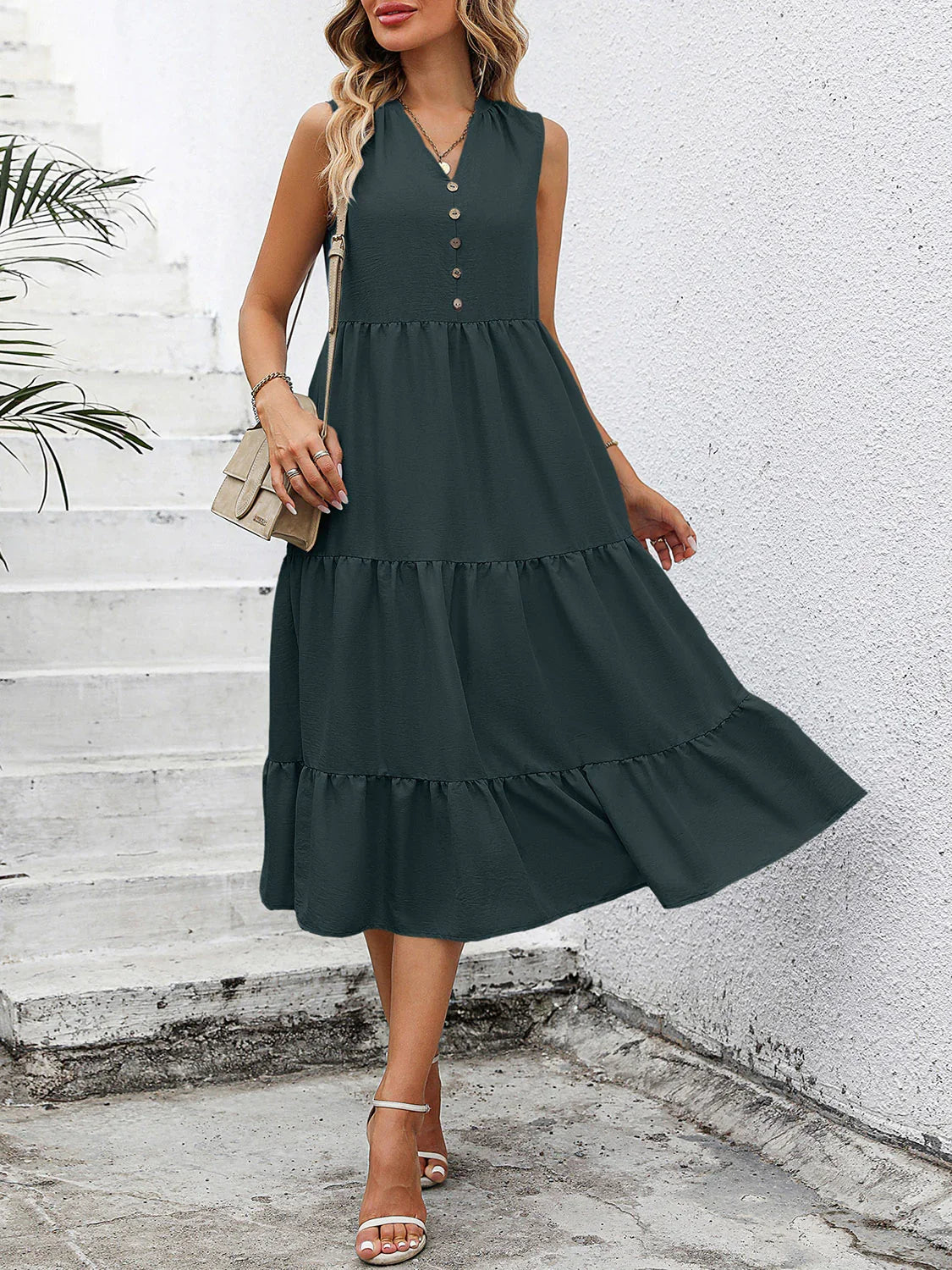 V-Neck Sleeveless Tiered Dress - Southern Shores Clothing
