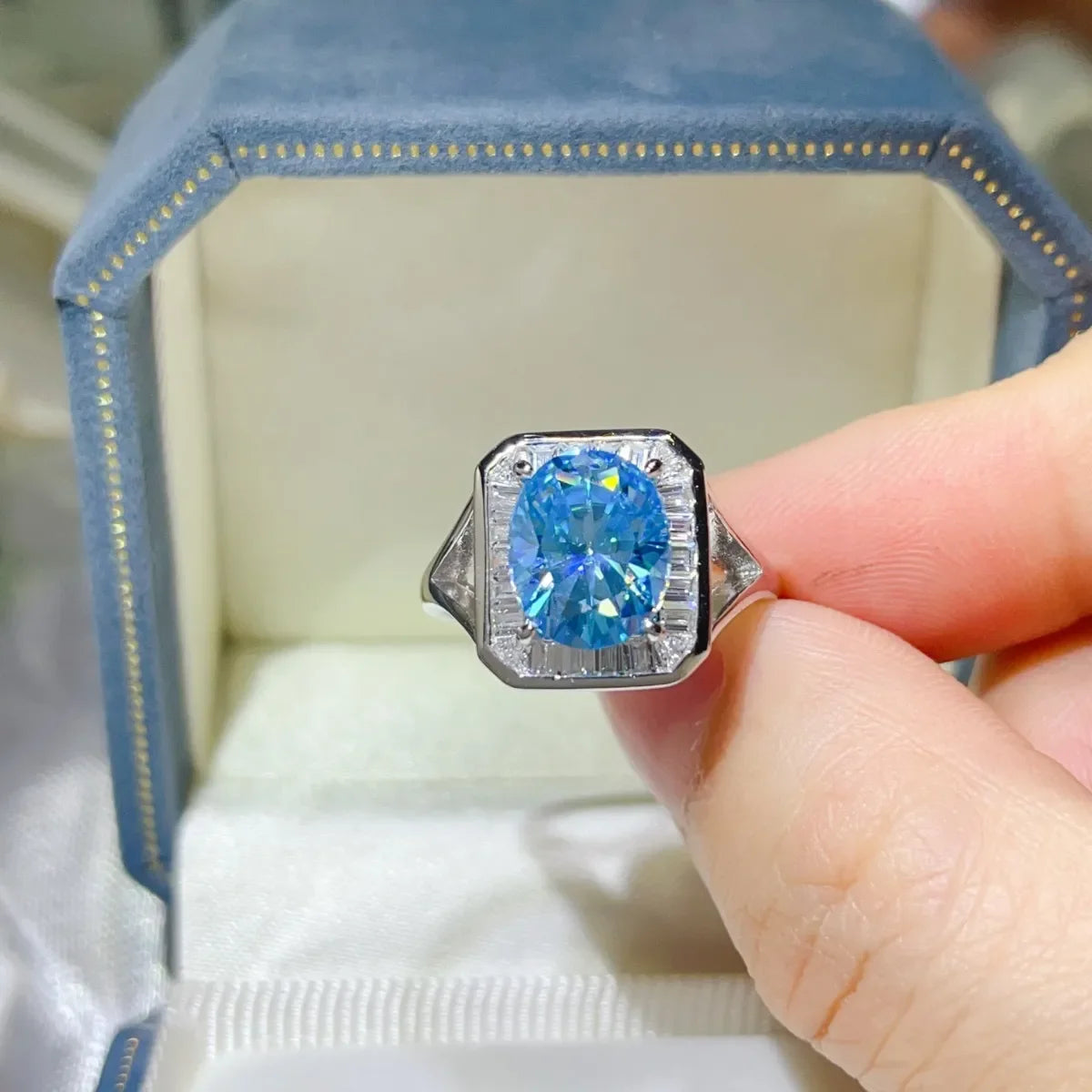 3 Carat Moissanite Square Ring In Platinum Plated Silver