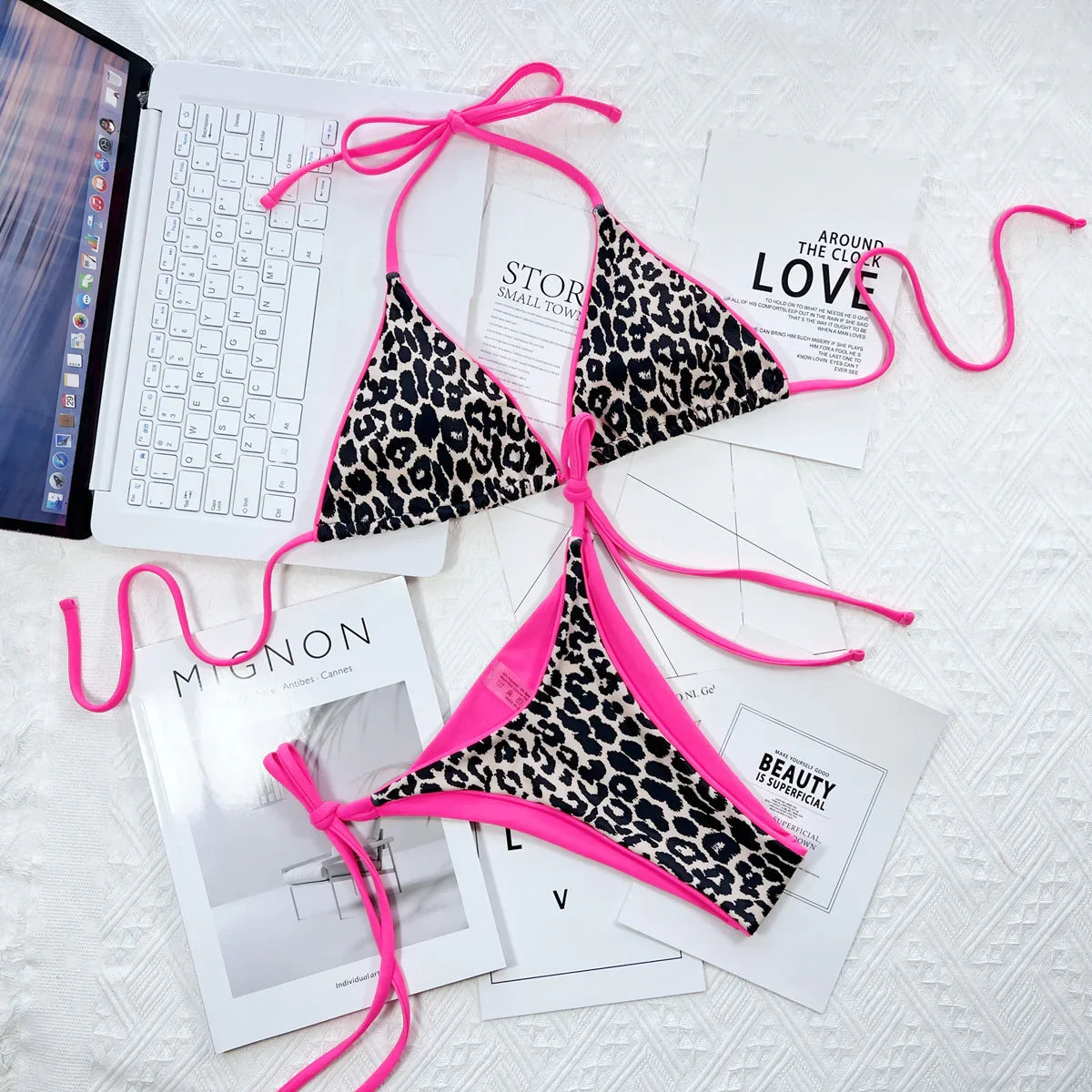 Leopard Print Halter Tie Side Bikini Stretchy - Southern Shores Clothing