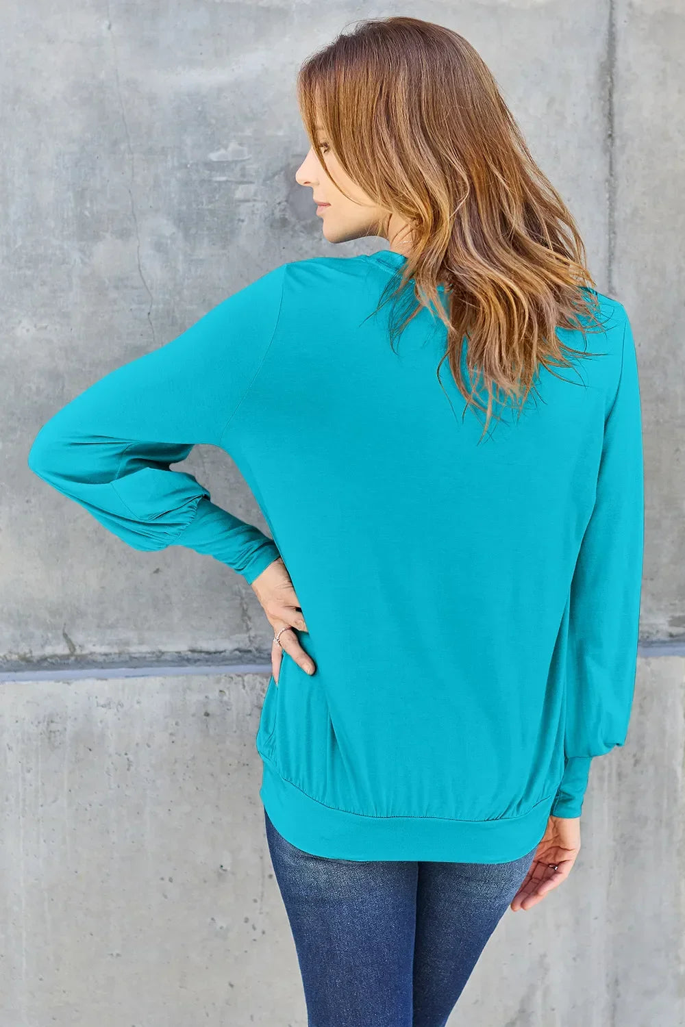 V Neck Lantern Sleeve Top Lightweight Stretch - Southern Shores Clothing