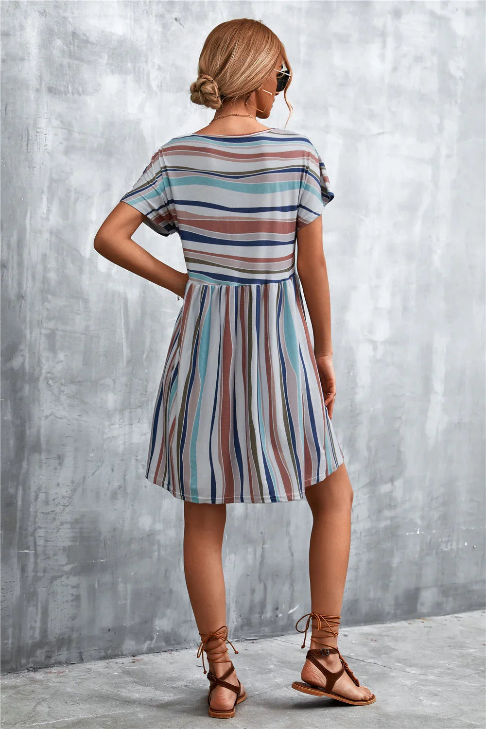 Striped Round Neck Dress - Southern Shores Clothing