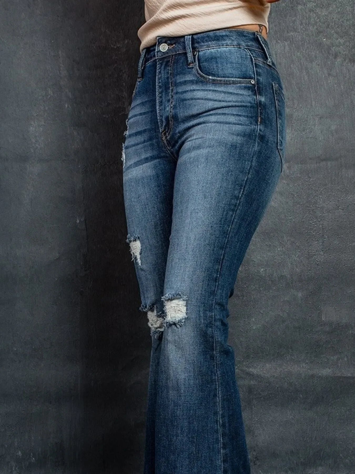 Beach Inspired Distressed High-Waisted Flare Jeans - Southern Shores Clothing