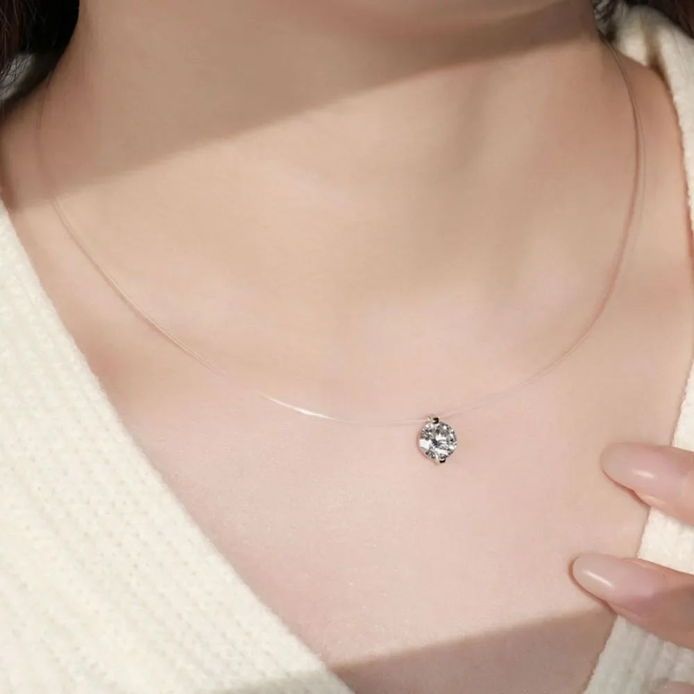 1 Carat Round Cut Moissanite Sterling Silver Necklace