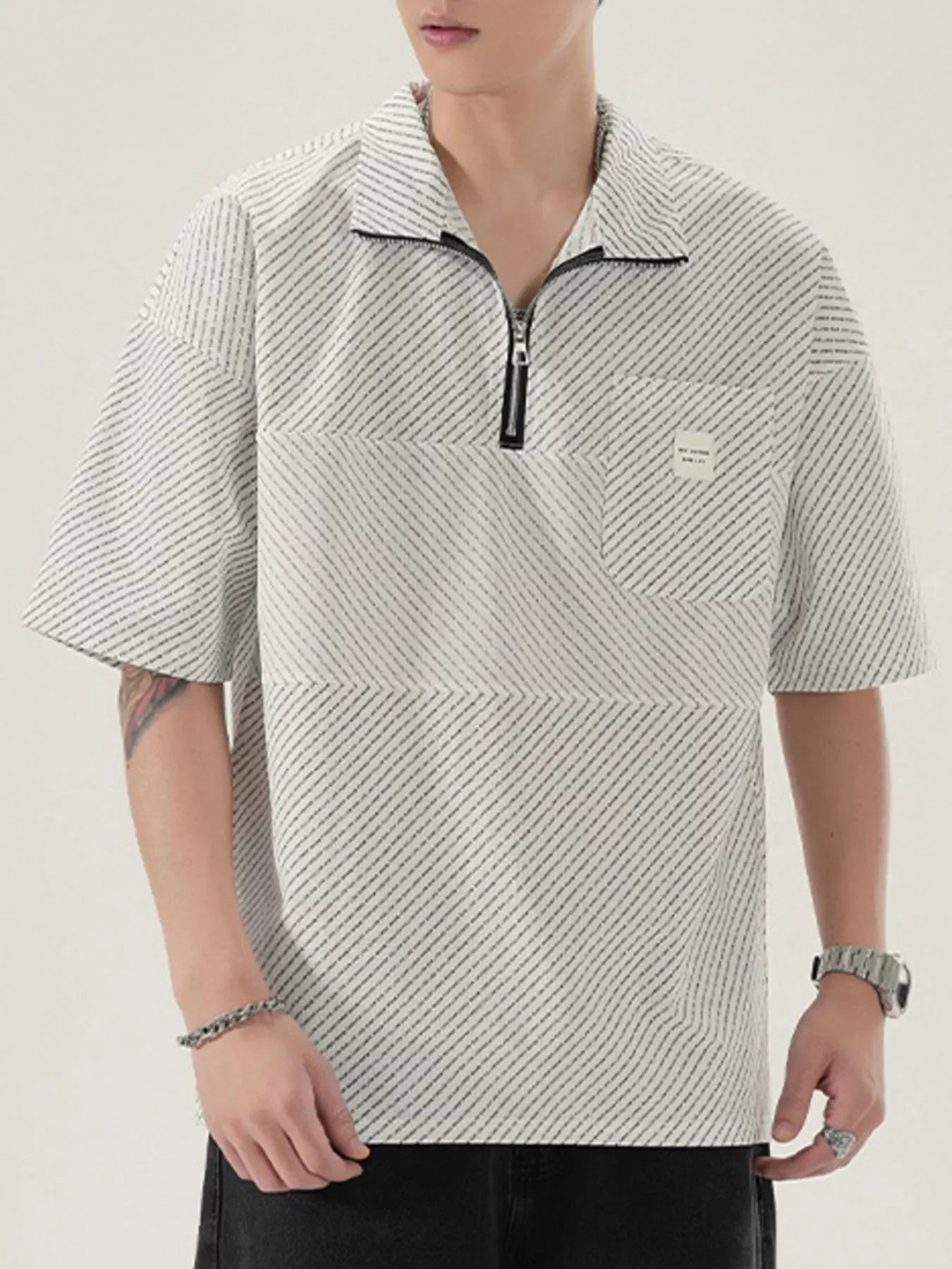 Plus Size Oversized Half-Zip Textured T-Shirt - Southern Shores Clothing