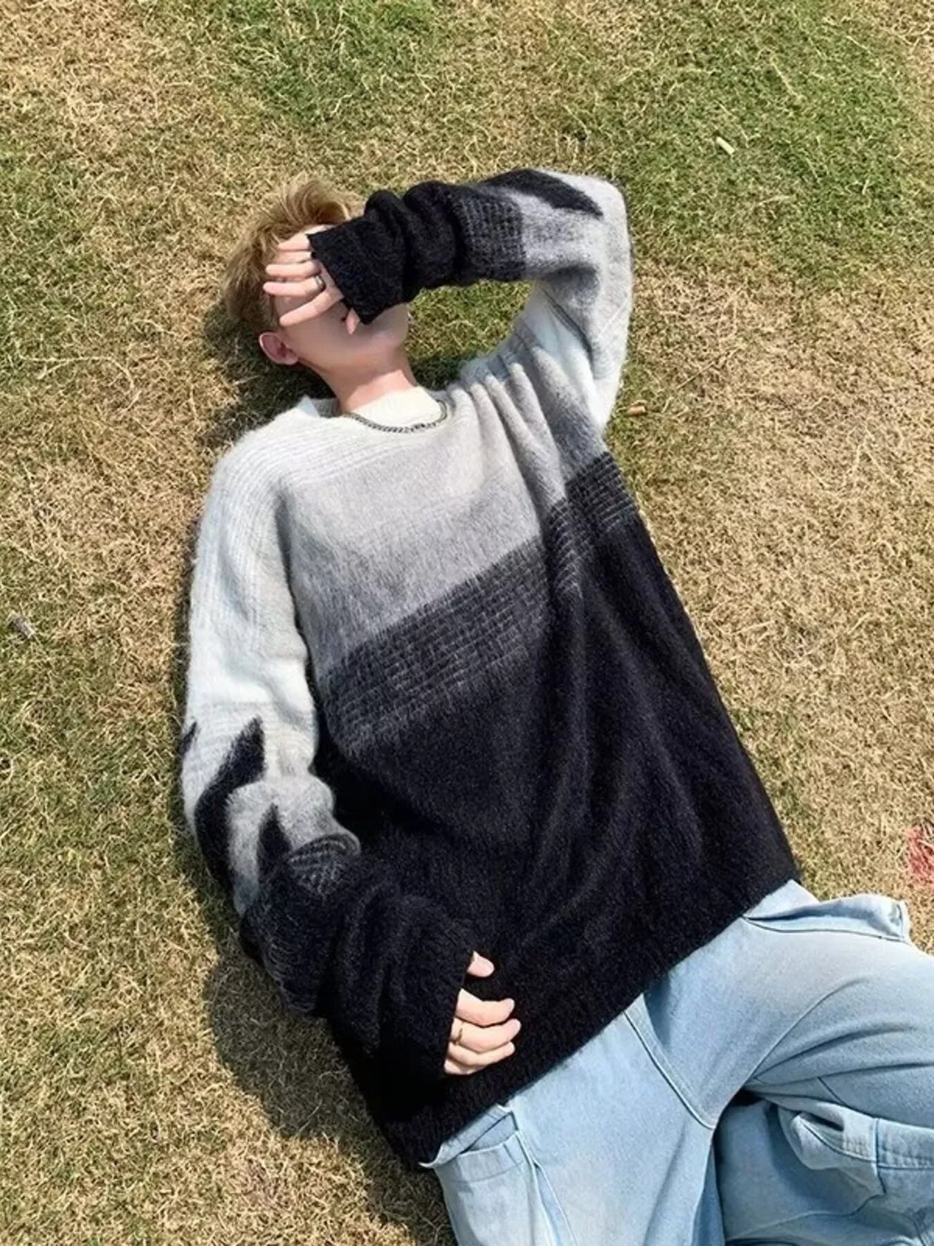 Casual Oversized Gradient Fuzzy Knit Pullover - Southern Shores Clothing