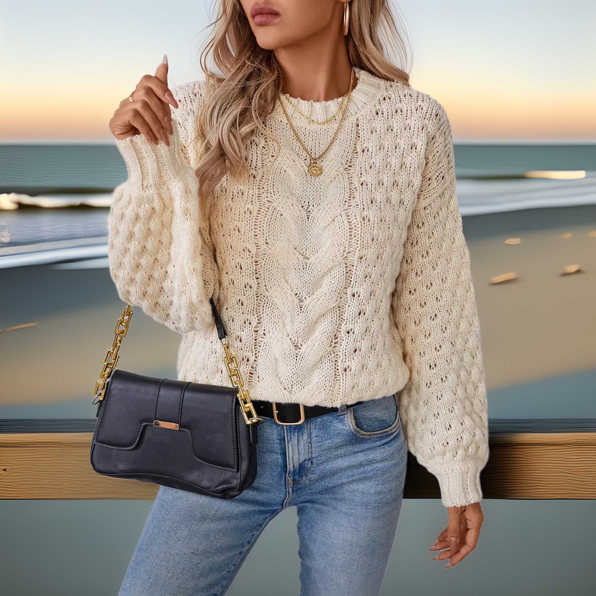 Southern Shores Women's Long Sleeve Cable Knit Sweater