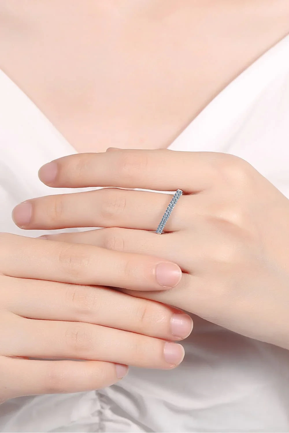 Minimalist Moissanite Sterling Silver Half-Eternity Ring - Southern Shores Clothing
