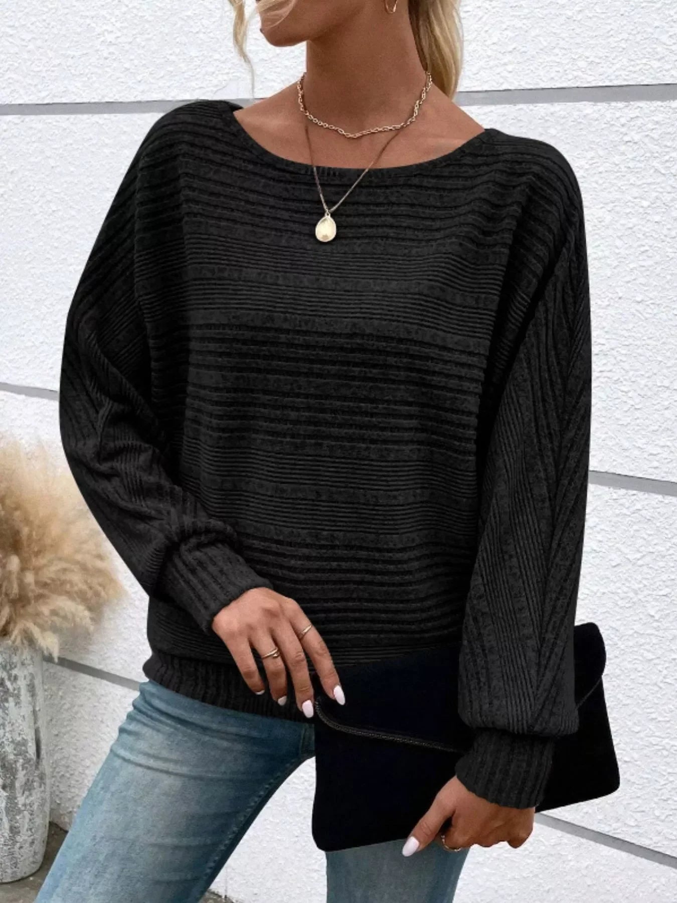 Ribbed Round-Neck Long-Sleeve T-Shirt With Slight Stretch - Southern Shores Clothing