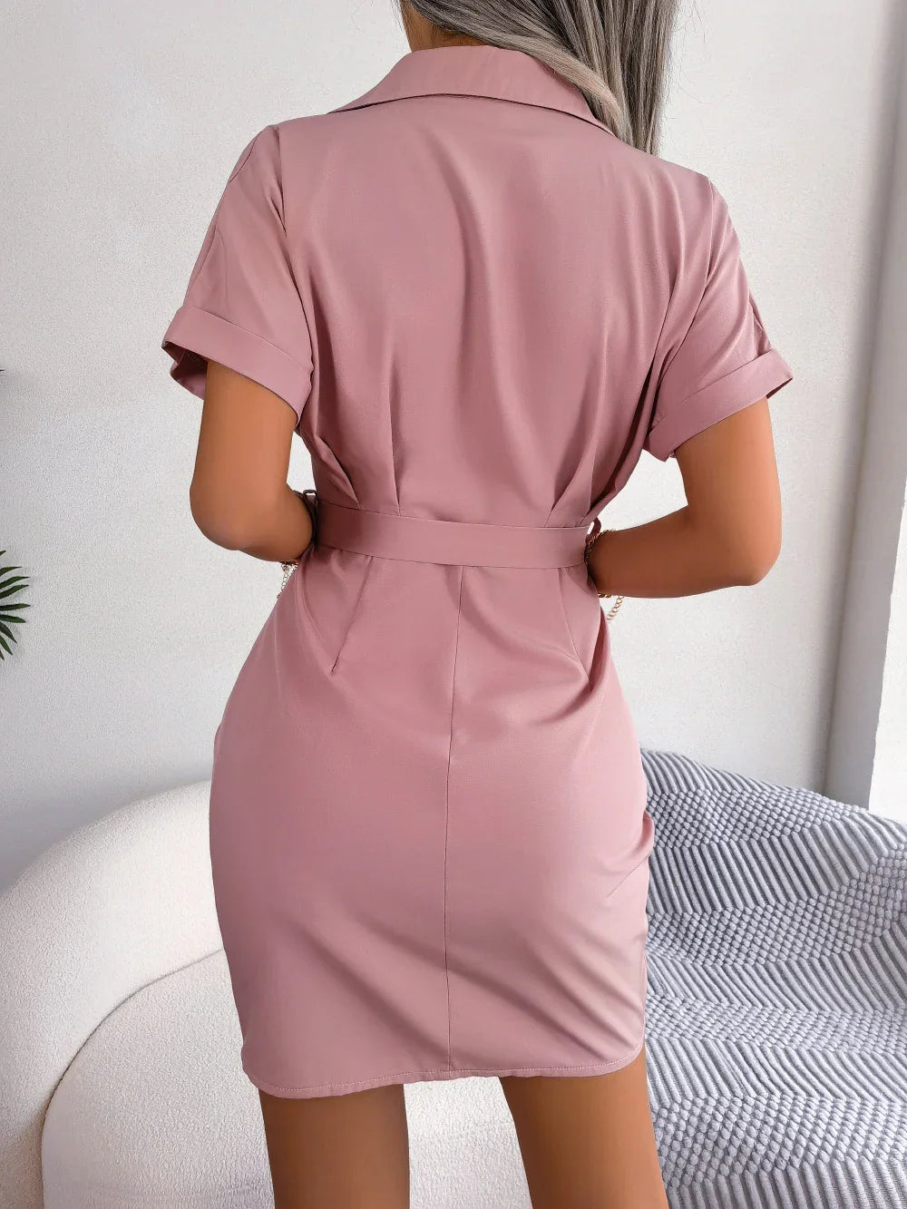 Button Down Ruched Tie Belt Dress For Everyday Wear - Southern Shores Clothing