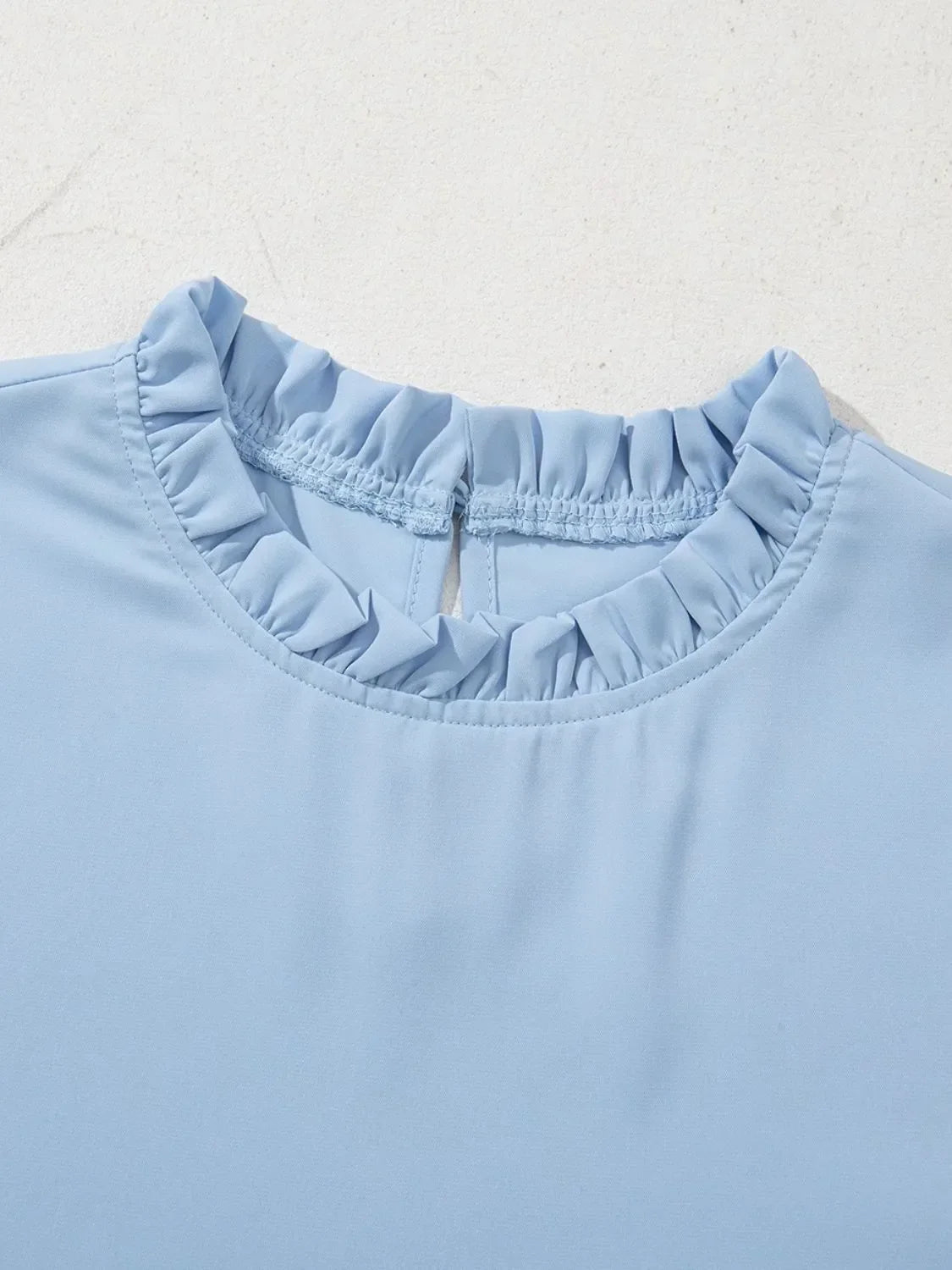 Frill Solid Round Neck Half Sleeve Blouse Polyester - Southern Shores Clothing