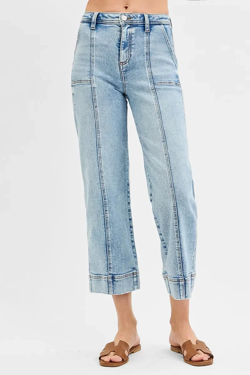 High Rise Cropped Wide Leg Denim Jeans Plus Size - Southern Shores Clothing