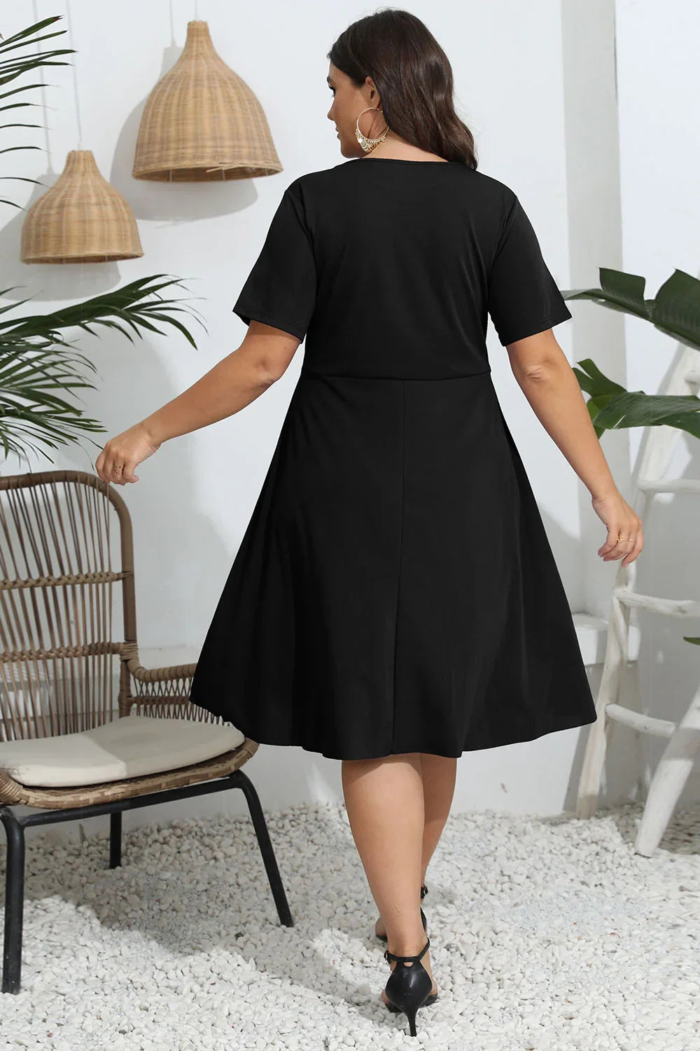 Plus Size Round Neck Openwork Dress - Southern Shores Clothing